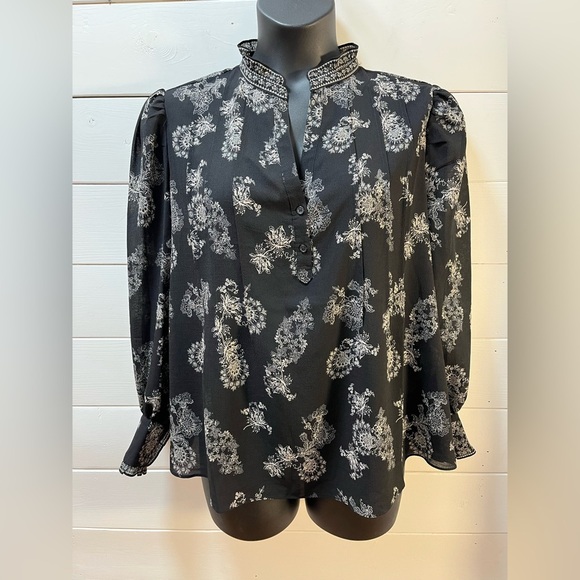 MAX STUDIO LONDON – Black Floral Blouse (1X) - Picture 1 of 11
